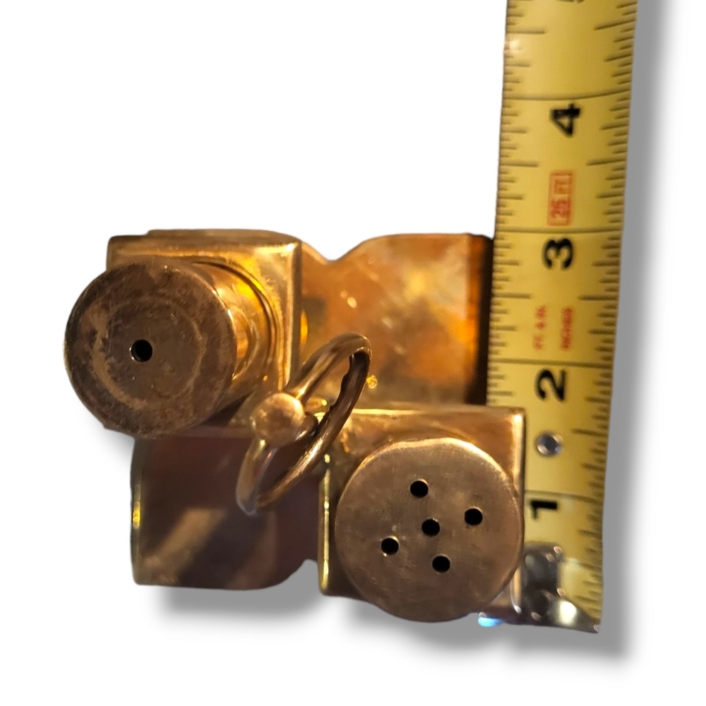 Danish MCM Brass Salt and Pepper set with holder - Picture 9 of 10